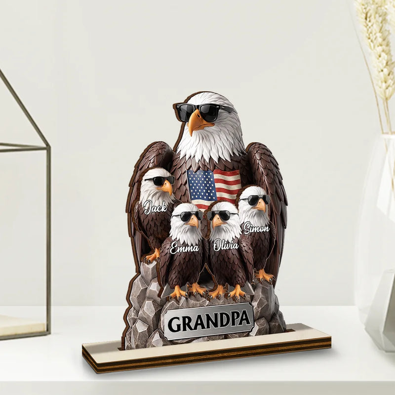 Independence Day,Gift For Father,Gift For Grandpa,Happy,Vector,Proud - Patriotic Eagle Dad Grandpa - Personalized Custom Shaped Wooden Plaque
