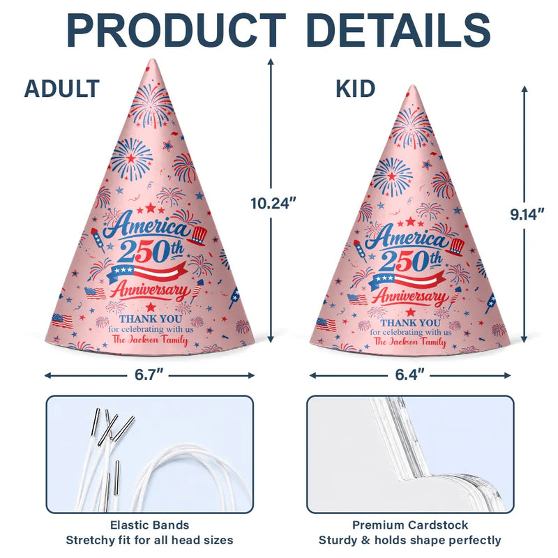 America 250th,Independence Day,Family,Proud,Custom Text - Patriotic Thank You For Celebrating With Us - Personalized Party Hats