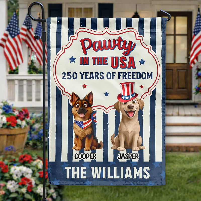 Funny,Cat Lovers,Pet Lovers,Independence Day,America 250th,Dog Lovers - Pawty In The USA 250 Years Of Freedom Retro Dog Cat - Personalized Flag