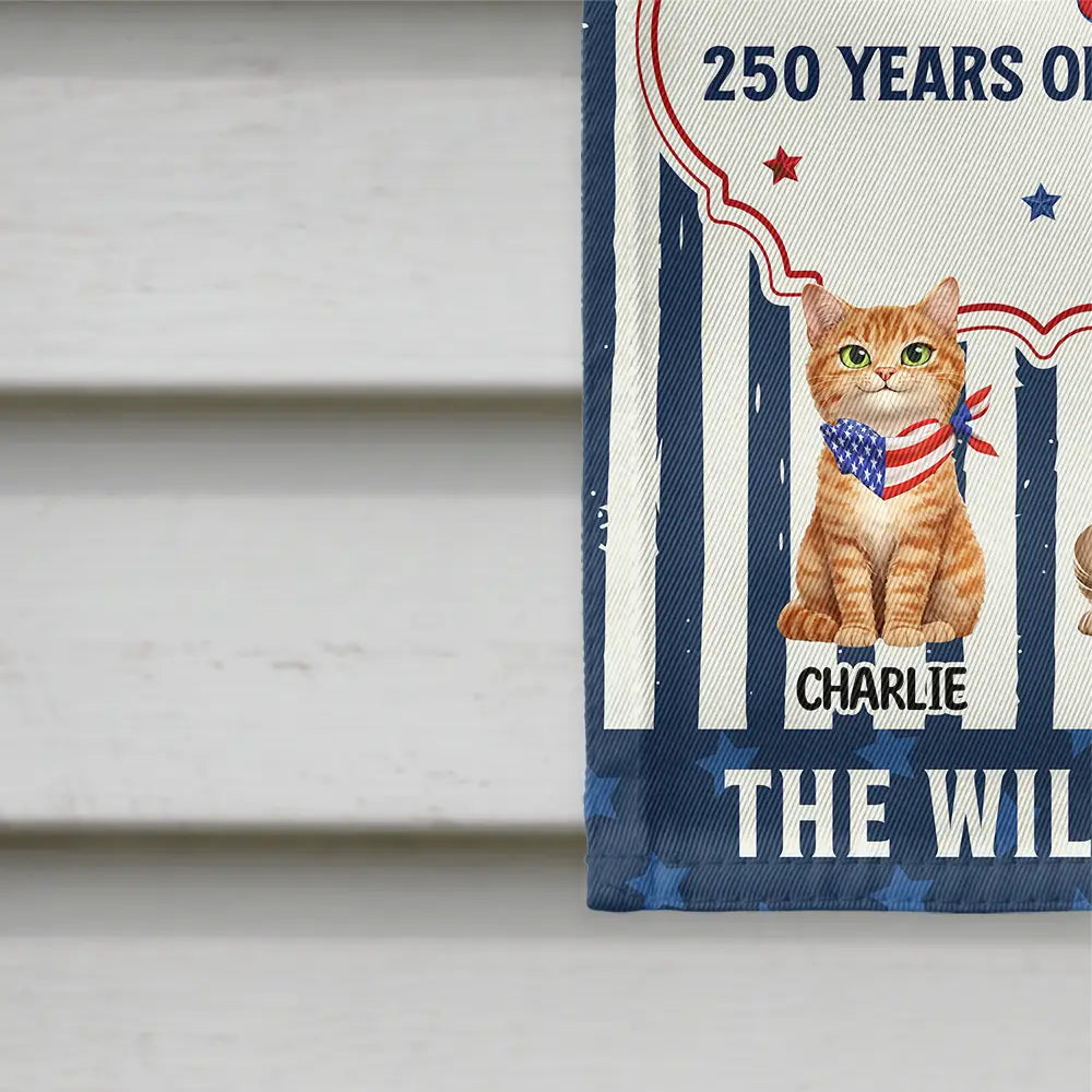 Funny,Cat Lovers,Pet Lovers,Independence Day,America 250th,Dog Lovers - Pawty In The USA 250 Years Of Freedom Retro Dog Cat - Personalized Flag