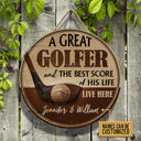 Personalized Golf Best Score Of His Life Custom Wood Circle Sign