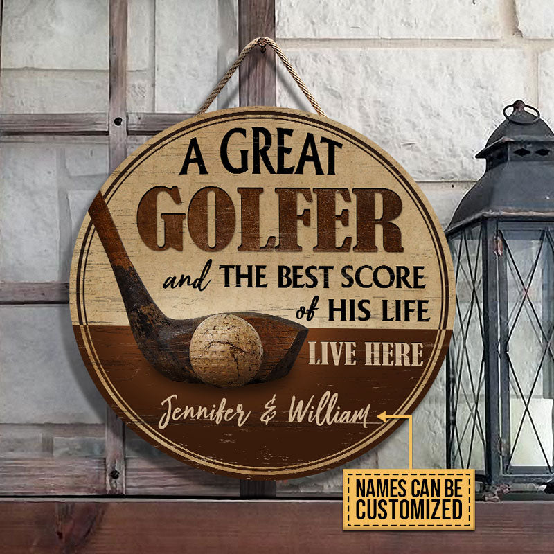 Personalized Golf Best Score Of His Life Custom Wood Circle Sign