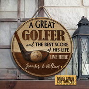 Personalized Golf Best Score Of His Life Custom Wood Circle Sign