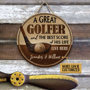 Personalized Golf Best Score Of His Life Custom Wood Circle Sign