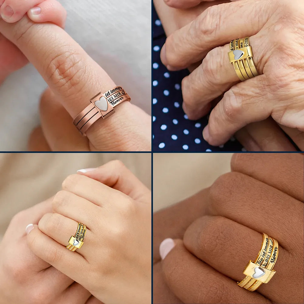 Gift For Yourself,Gift For Women,Memorial,Sad,German,Gift For Wife,Gift For Girlfriend,Gift For Grandma,Gift For Daughter,Gift For Sisters,Gift For Bestie,Gift For Mother - Gedenkgeschenk Ich Bin Immer Bei Dir - Personalisierte Herz-Stapelringe