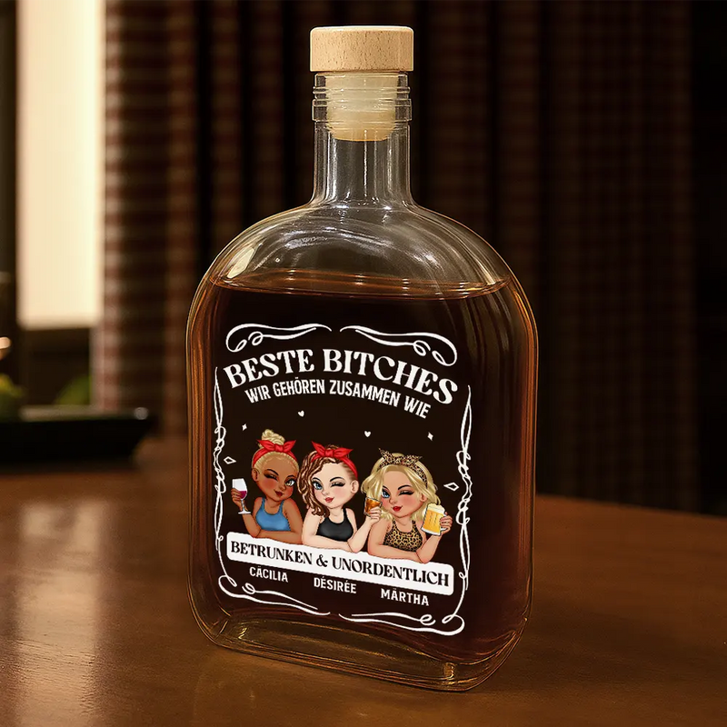 Vector,German,Non-Eng,Gift For Bestie,Old Best friends,Best friends' Hobby,Gift For Women,Funny - Wir Passen Zusammen Wie Betrunken Und Unordentlich - Personalisierte Whiskyflasche