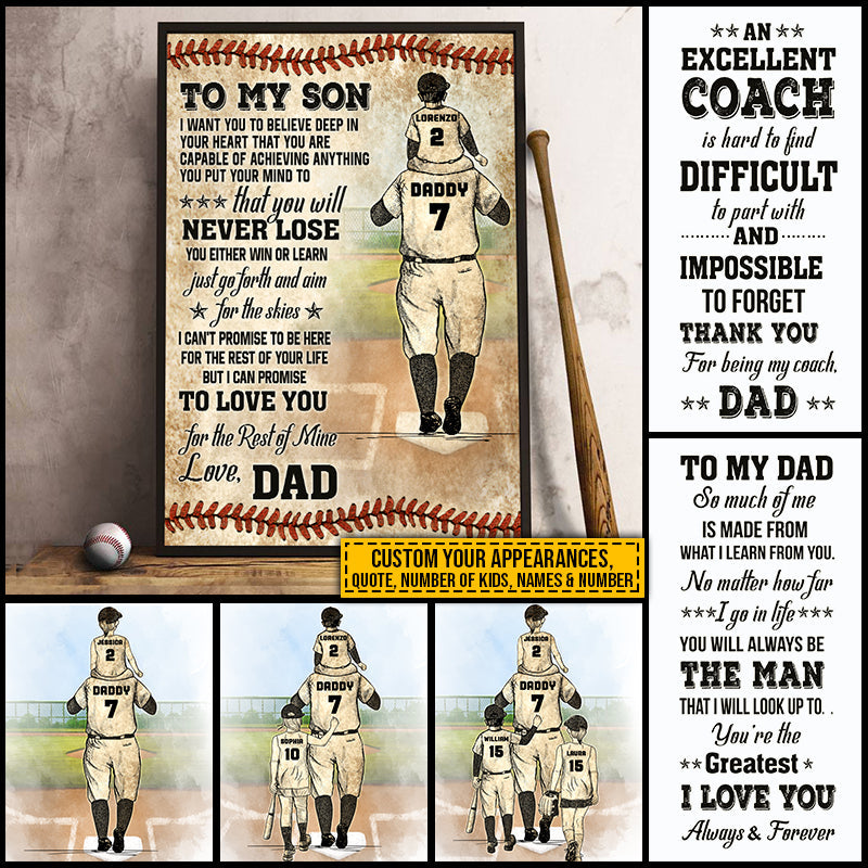 Personalized Baseball Dad And Child Thank You Dad Custom Quotes Custom Poster