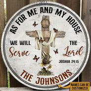 Personalized Christian Cross As For Me And My House Custom Wood Circle Sign