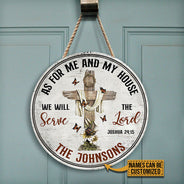 Personalized Christian Cross As For Me And My House Custom Wood Circle Sign