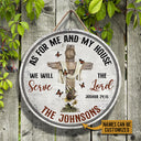 Personalized Christian Cross As For Me And My House Custom Wood Circle Sign