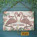 Personalized Flamingo Couple I Choose You Custom Wood Rectangle Sign