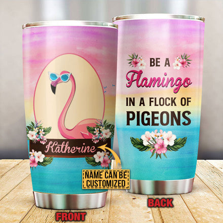Personalized Flamingo Flock Of Pigeons Custom Tumbler