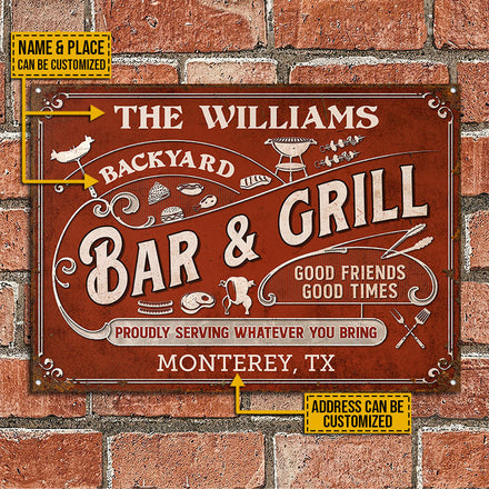 Personalized Grilling Proudly Serving Whatever You Bring Color Customized Classic Metal Signs