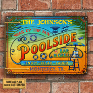 Personalized Pool Summer Vibe Bar & Grill Custom Classic Metal Signs