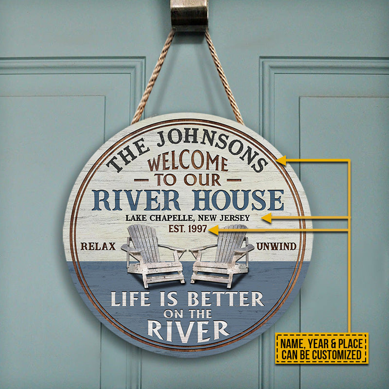 Personalized River House Life Is Better Custom Wood Circle Sign