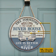Personalized River House Life Is Better Custom Wood Circle Sign