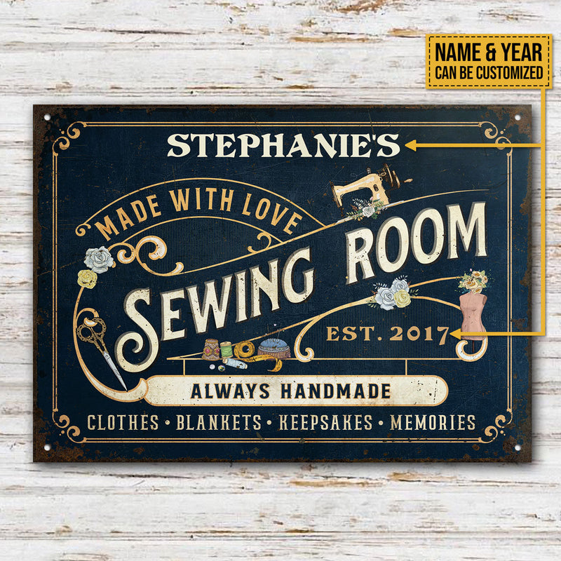 Personalized Sewing Room Made With Love Customized Classic Metal Signs