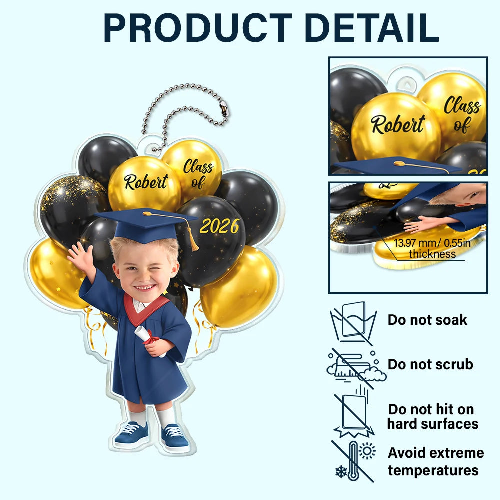 Photo,Graduation,Happy - Custom Photo 3D Effect Happy Graduation Kid - Personalized Acrylic Car Hanger