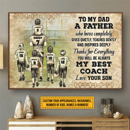 Personalized American Football Dad And Child My Best Coach Custom Kids Custom Poster