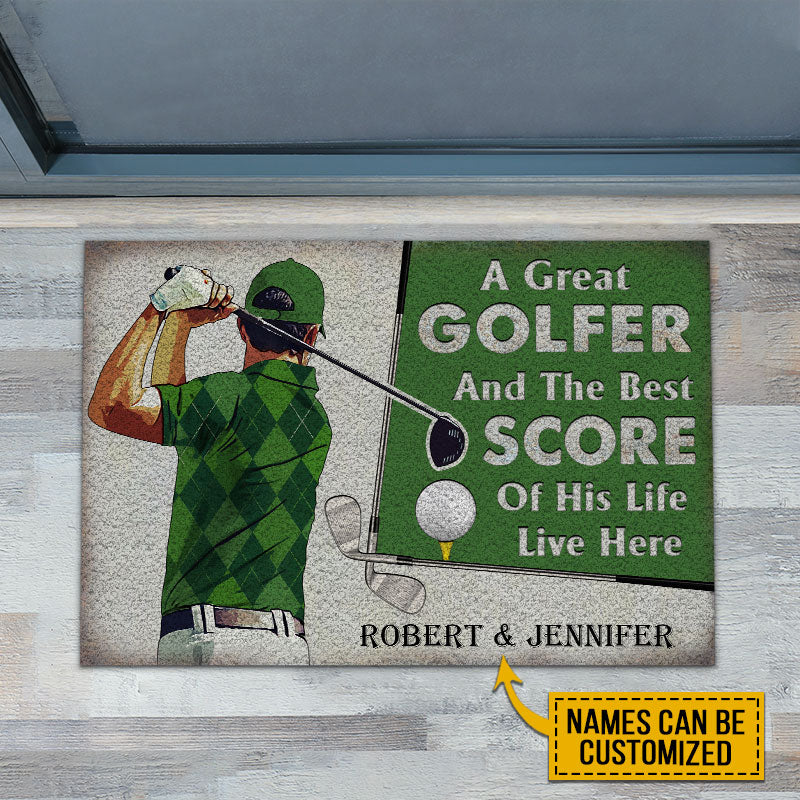 Personalized Golf Green Couple Golfer Best Score Live Customized Doormat