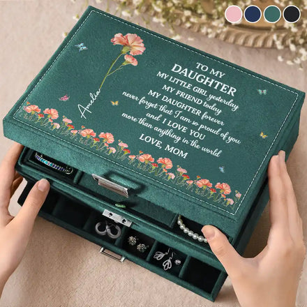 Faux Pressed Birth Flower My Daughter Forever - Personalized Jewelry Storage Box