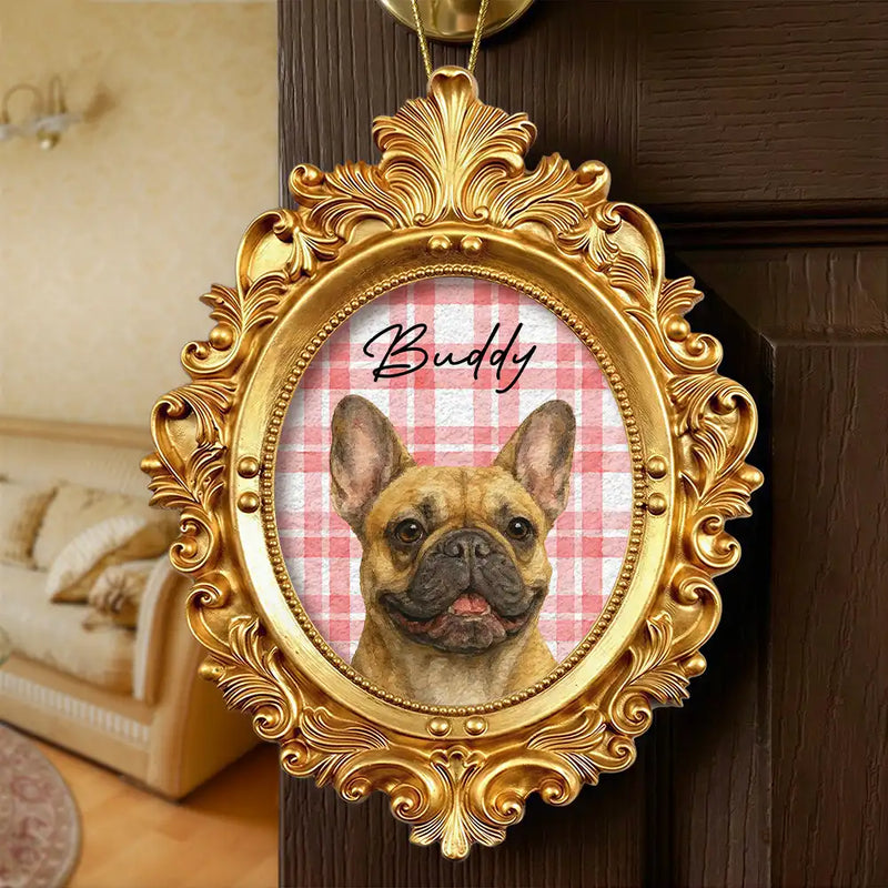 Happy,Dog Lovers,Pet Lovers,Cat Lovers - Custom Photo Realistic Watercolor Art Dog Cat Pet Kid Portrait Vintage - Personalized Ornate Frame