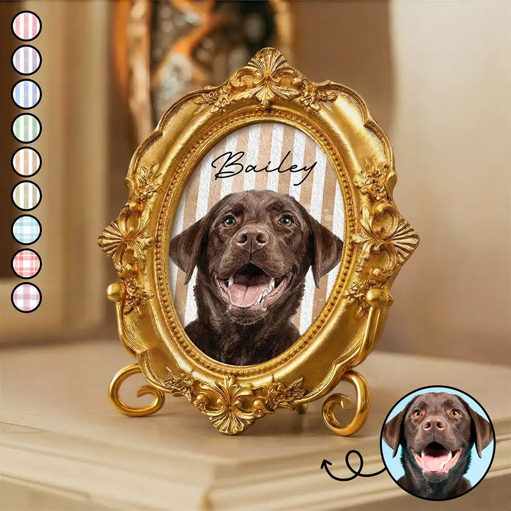 Happy,Dog Lovers,Pet Lovers,Cat Lovers - Custom Photo Realistic Watercolor Art Dog Cat Pet Kid Portrait Vintage - Personalized Ornate Frame