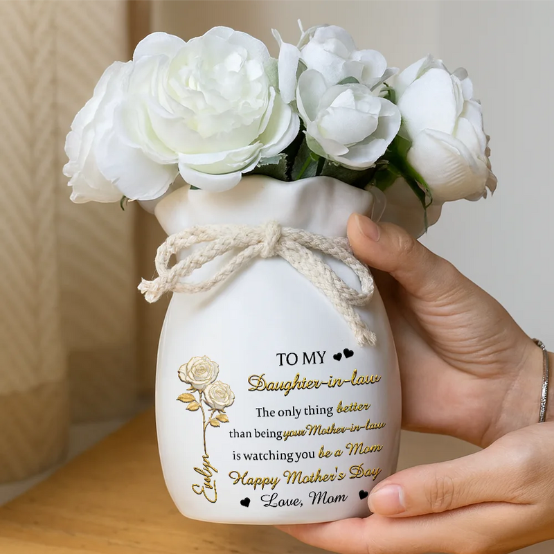 Icon,Gift For Daughter,Mom - Daughters (Adult),Grandma - Grandkids,Love - Gold Flower Infinity Watching You Be A Mom - Personalized Ribbon Tie Flower Vase