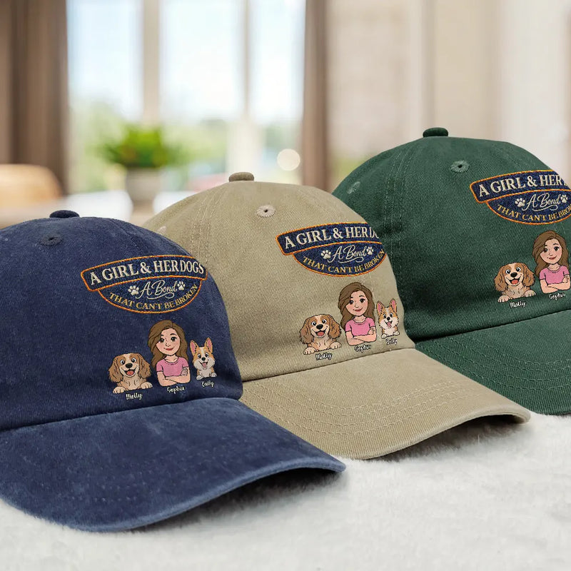 Pet Lovers,Pet Mom,Pet Dad,Dog Lovers,Dog Mom,Dog Dad,Cat Lovers,Cat Mom,Cat Dad,Gift For Women,Gift For Men,Happy,Top Market,Top Market,Vector - Retro Style A Man And His Dog Cat A Bond That Can't Be Broken - Personalized Vintage Washed Denim Cap