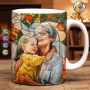 Gift For Wife,Gift For Mother,Gift For Grandma,Gift For Grandparents,Family,Non-Eng,Photo - Stained Glass - Custom Photo Stained Glass Portrait Mom Grandma Parents Family - Personalized White Edge-to-Edge Mug