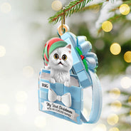Christmas, Pet Lovers, Cat Lovers, Dog Lovers, Happy - Pet First Christmas, Gift Reveals, Gift Box 3D Effect - Personalized Custom Shaped Acrylic Ornament