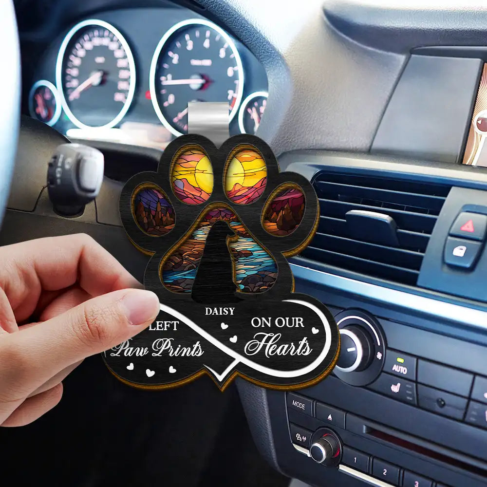 Memorial, Pet Lovers, Pet Mom, Pet Dad, Sad - Pet Forever In My Heart Always Loved - Personalized Custom Shaped Car Visor Clip