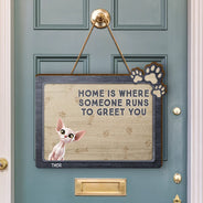 Pet Lovers,Pet Mom,Pet Dad,Happy - Pet Lovers Where Someone Runs To Greet You - Personalized Custom Shaped Wood Sign