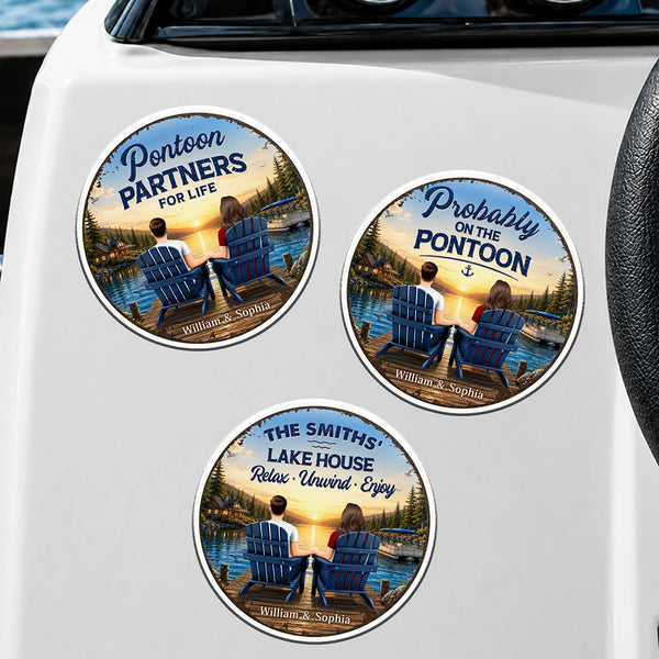 Pontoon,Romantic,Summer,Gift For Couples,Vector - Pontoon Partners For Life - Personalized Magnet