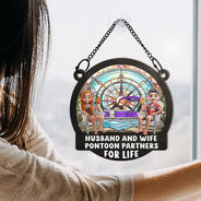 Gift For Couples, Gift For Husband, Gift For Wife, Gift For Boyfriend, Gift For Girlfriend, Happy, Pontoon - Pontoon Partners For Life - Personalized Window Hanging Suncatcher Ornament