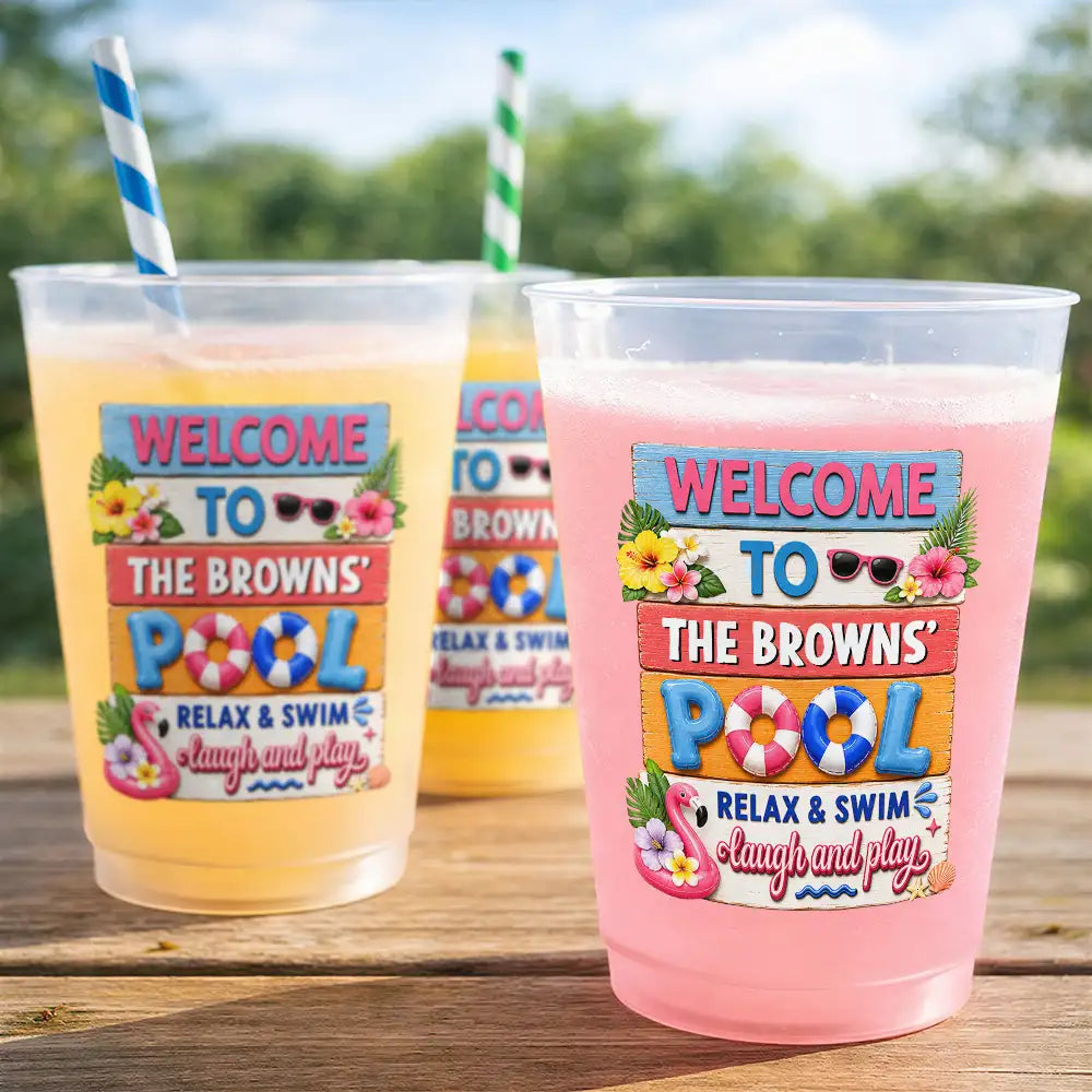 Playful, Family, Summer, Poolside, Outdoor Decor, Custom Text - Pool Party Relax And Play - Personalized Frosted Cups