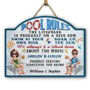 Gift For Couples, Poolside, Swimming, Grilling, Happy, Gift For Husband, Gift For Wife - Pool Rules Swim At Your Own Risk - Personalized Custom Shaped Wood Sign