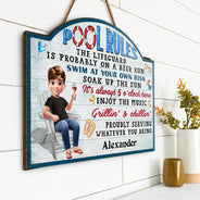 Gift For Couples, Poolside, Swimming, Grilling, Happy, Gift For Husband, Gift For Wife - Pool Rules Swim At Your Own Risk - Personalized Custom Shaped Wood Sign
