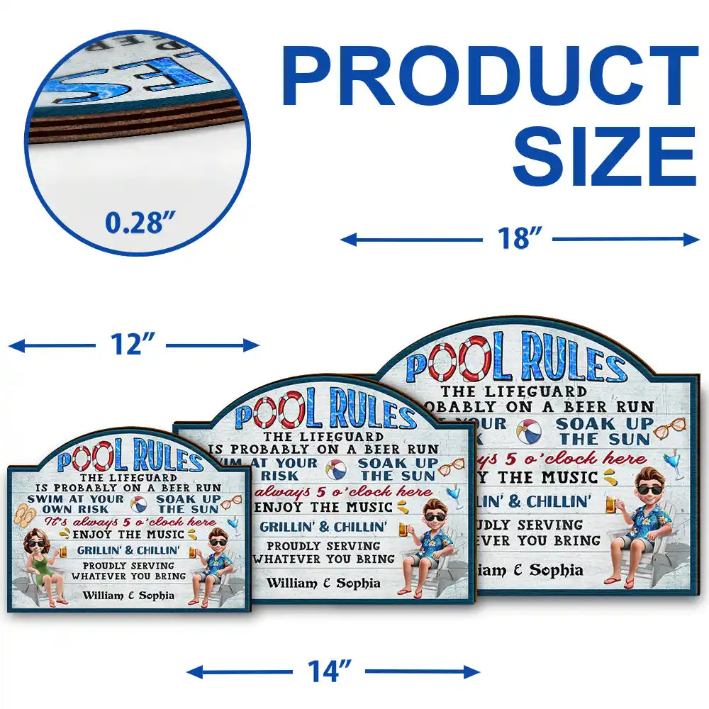 Gift For Couples, Poolside, Swimming, Grilling, Happy, Gift For Husband, Gift For Wife - Pool Rules Swim At Your Own Risk - Personalized Custom Shaped Wood Sign