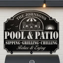 Poolside,Patio,Family - Pool & Patio Sipping Chilling - Personalized Cutout Metal Sign