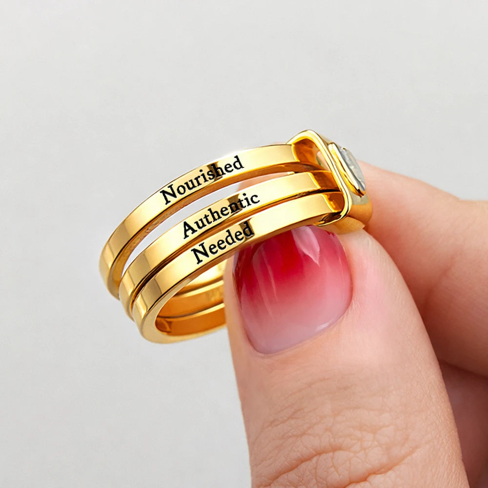 Gift For Yourself,Gift For Women,Gift For Wife,Gift For Girlfriend,Gift For Mother,Gift For Grandma,Gift For Daughter,Gift For Sisters,Gift For Bestie,Love - Positive Affirmations For Self Reminder - Personalized Heart Stacking Rings