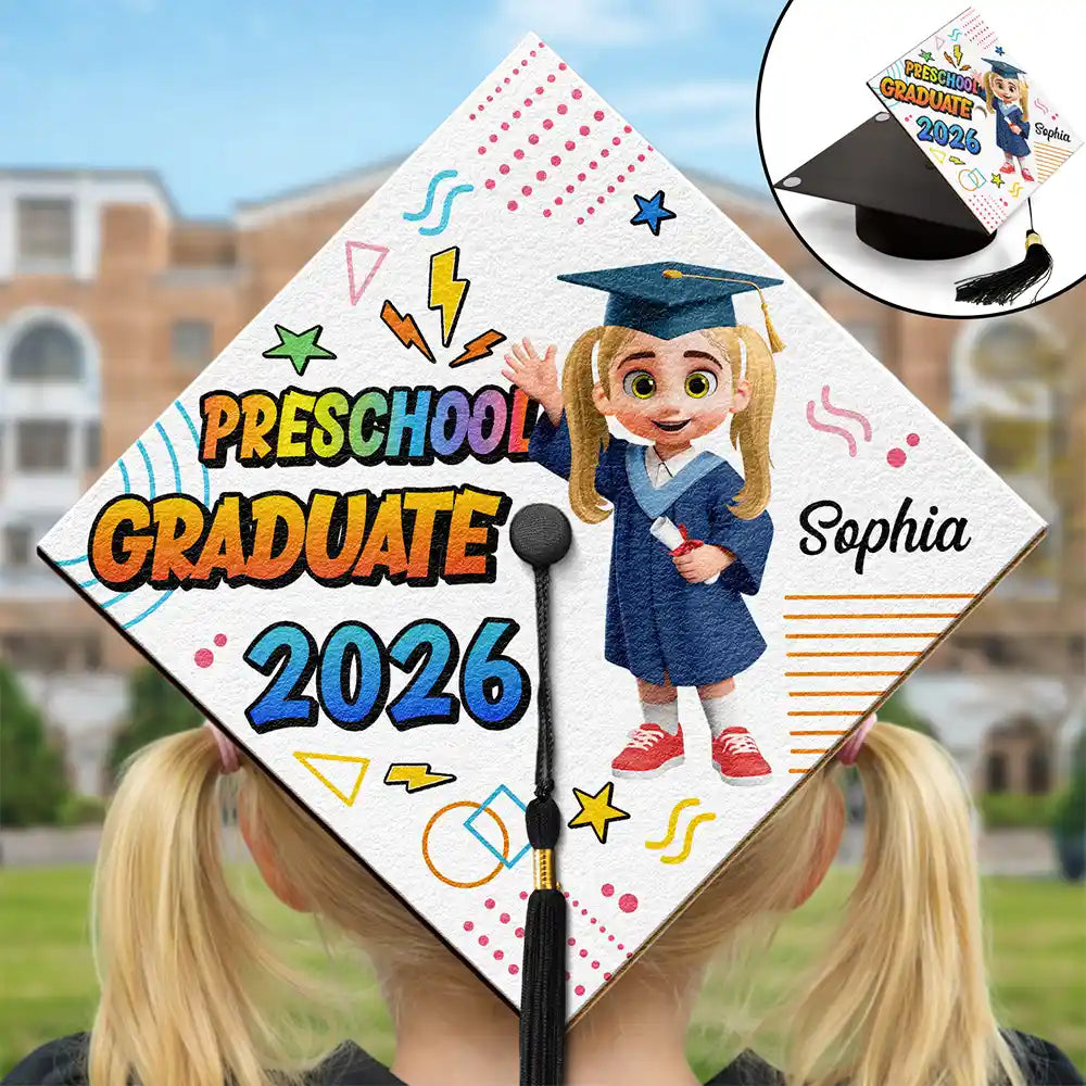 Gift For Kids,Gift For Grandkids,Grandpa - Grandkids,Grandma - Grandkids,Graduation,Happy - Preschool Kindergarten Graduation - Personalized Graduation Cap Topper