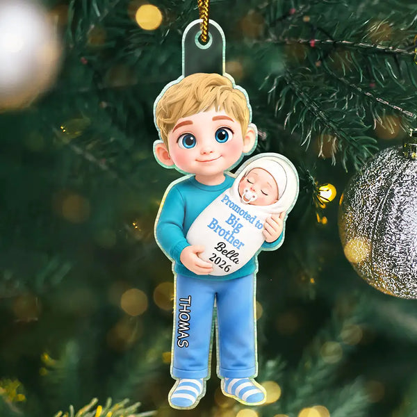 Adorable,New Mom,Christmas,Gift For Mother,Vector - Promoted To Big Sister Big Brother New Siblings Gift - Personalized Custom Shaped Acrylic Ornament