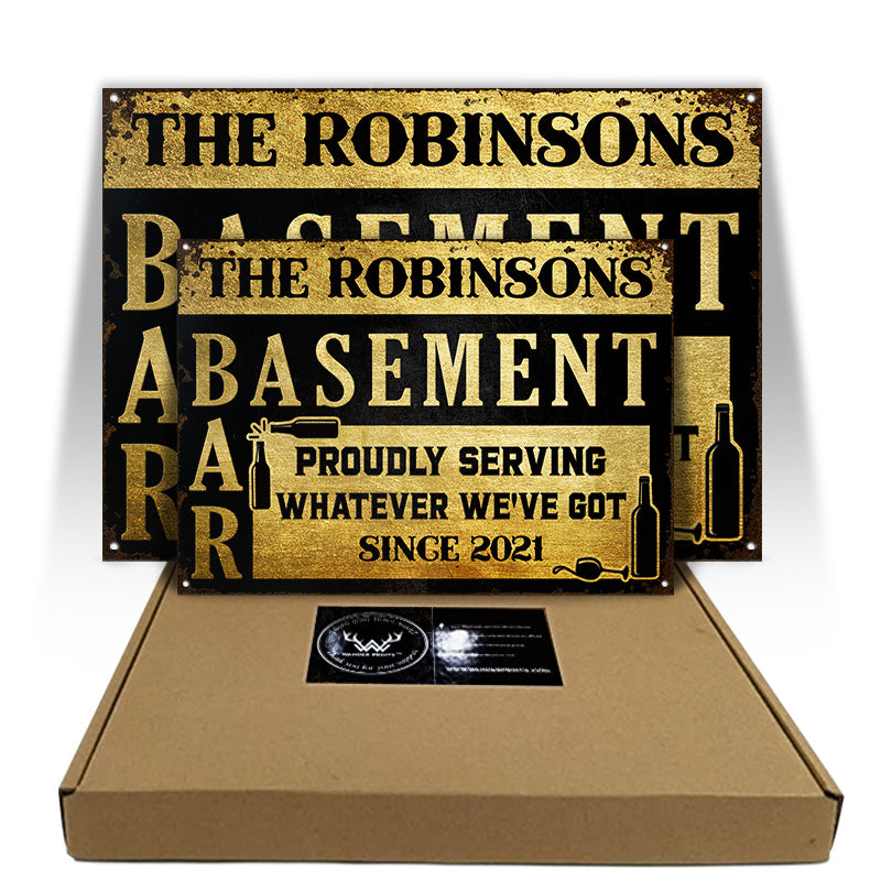 Proudly Serving Whatever - Basement Bar Decorating Idea - Personalized Custom Classic Metal Signs