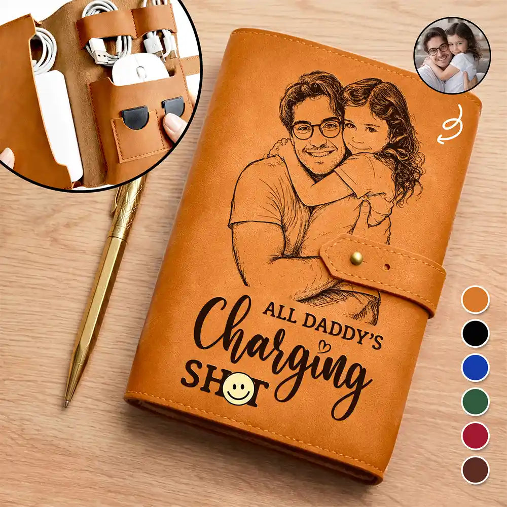 Custom Photo Bold Sketch All Daddy's Charging Crap - Personalized Leather Cable Bag