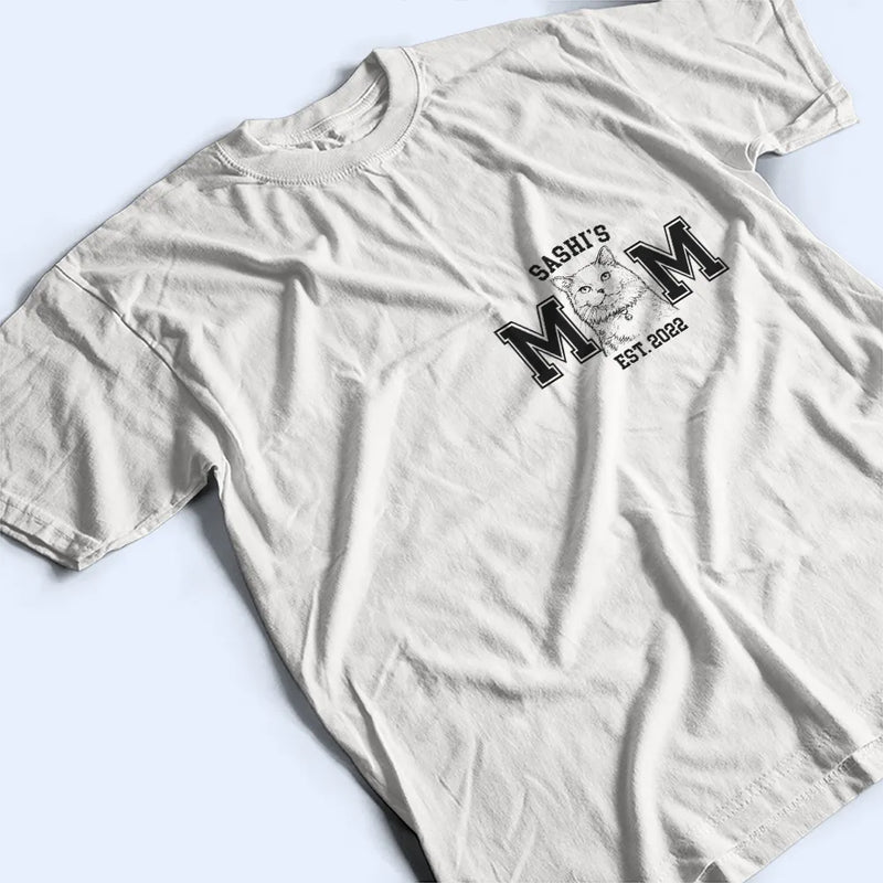 Dog Lovers,Dog Mom,Dog Dad,Cat Lovers,Cat Mom,Cat Dad,Pet Lovers,Pet Mom,Pet Dad,Non-Eng,Photo - Pencil Sketch (Dark BG),Adorable - Custom Photo White Pencil Sketch Art Pet Dad Pet Mom Est Year - Personalized T Shirt