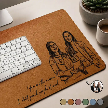 Custom Photo Bold Sketch The Reason I Don't Punch People At Work - Personalized PU Leather Desk Mat