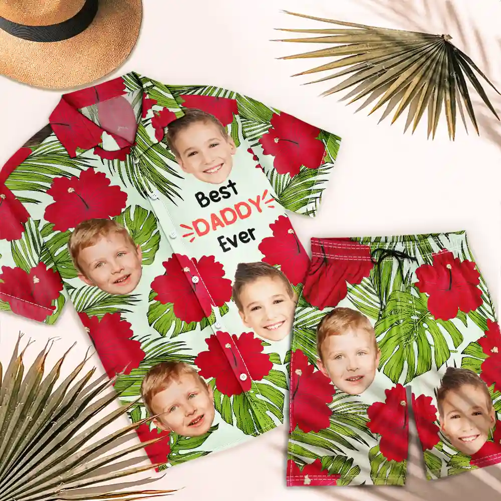 Custom Photo Best Dad Ever - Personalized Hawaii Set Shirt And Shorts