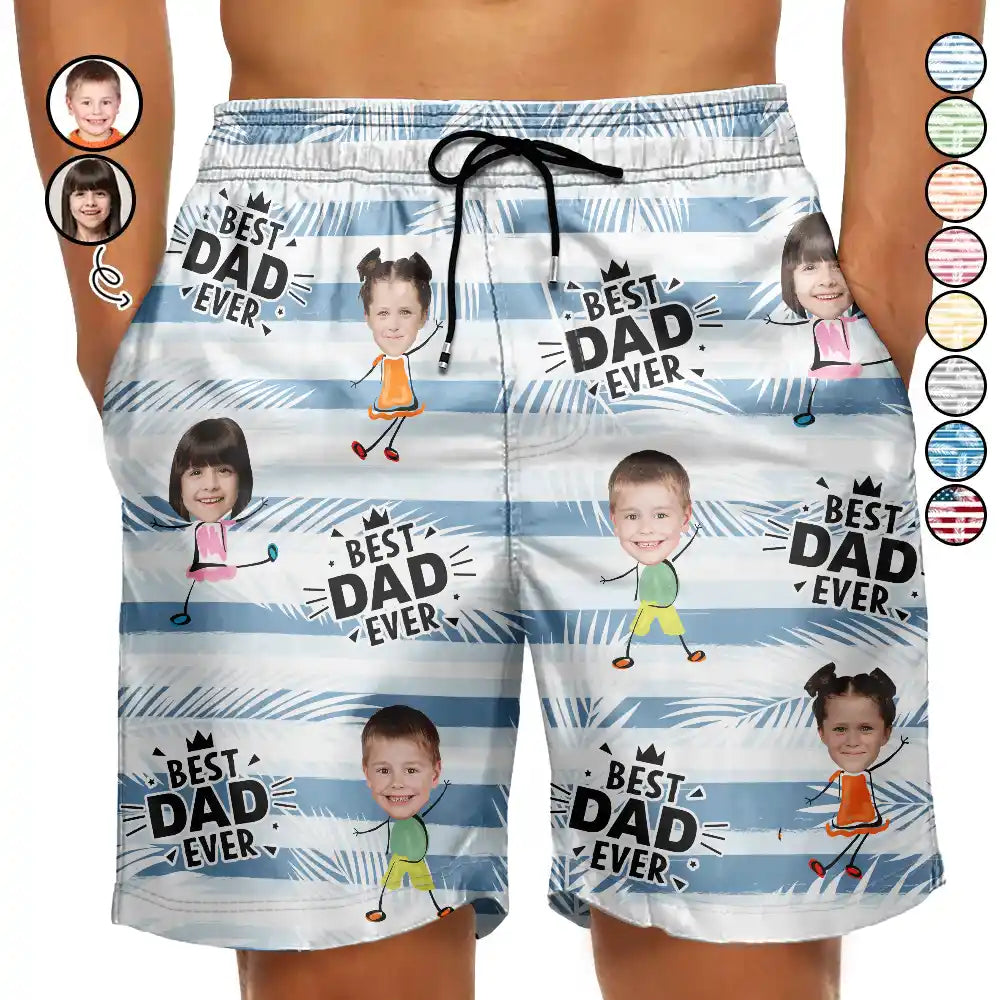 Father's Day Gifts, Custom Photo Best Dad Grandpa Ever - Personalized Unisex Beach Shorts