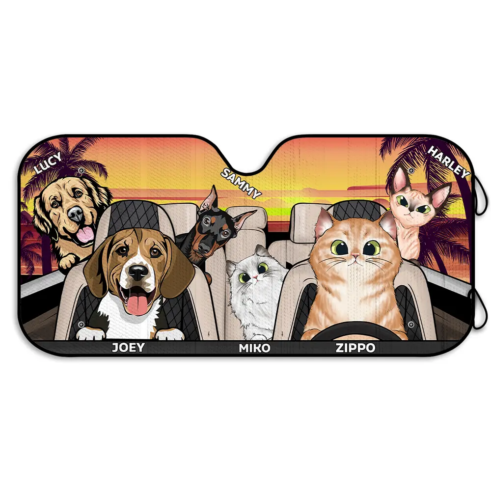 Pet Happy Journey In Sunset - Personalized Auto Sunshade